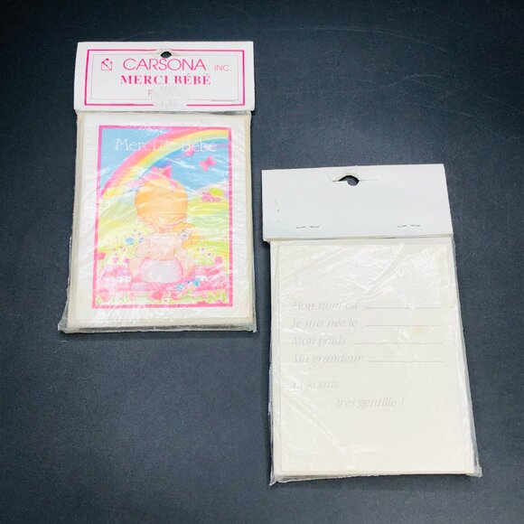 Vintage 80s Baby Birth Thank You Cards (Lot of 24): French Text- Picture Holder - Picture 3 of 10